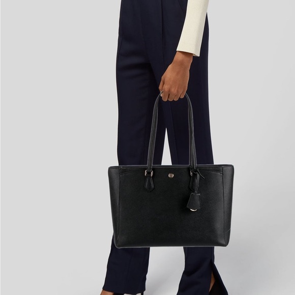 Tory Burch Saffiano Leather Tote Black Bag - Picture 15 of 16